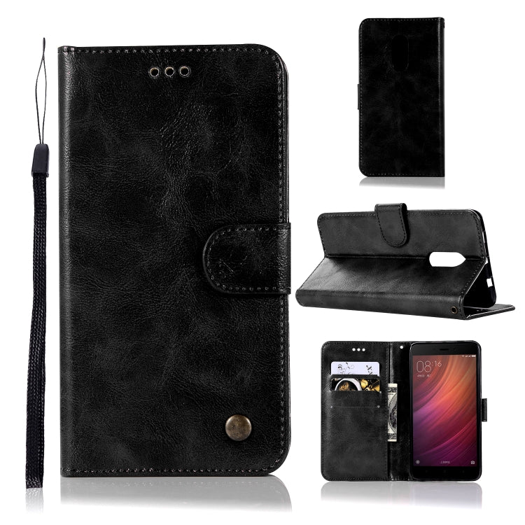 For Xiaomi Redmi Note 4 Retro Copper Button Crazy Horse Horizontal Flip PU Leather Case with Holder & Card Slots & Wallet & Lanyard