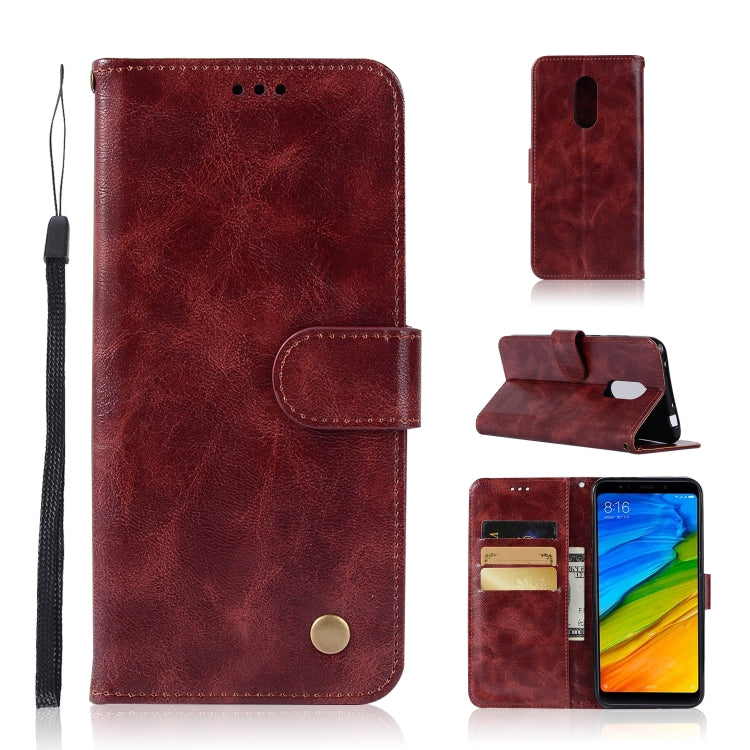 For Xiaomi Redmi 5 Retro Copper Button Crazy Horse Horizontal Flip PU Leather Case with Holder & Card Slots & Wallet & Lanyard