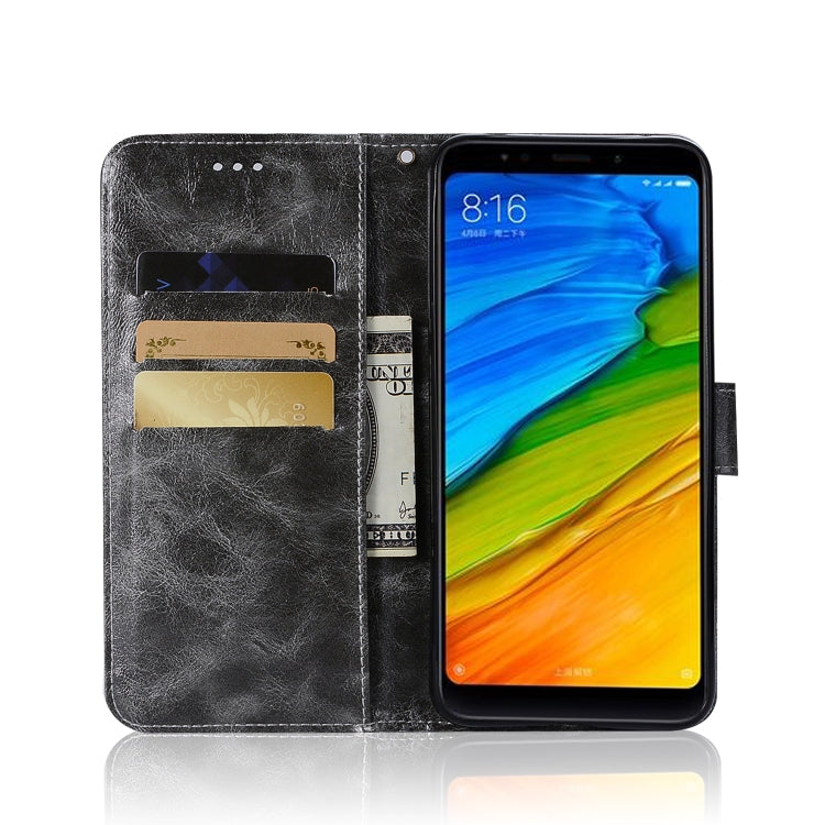 For Xiaomi Redmi 5 Retro Copper Button Crazy Horse Horizontal Flip PU Leather Case with Holder & Card Slots & Wallet & Lanyard