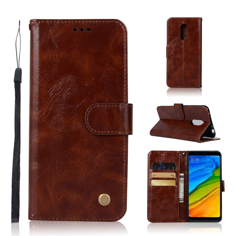 For Xiaomi Redmi 5 Retro Copper Button Crazy Horse Horizontal Flip PU Leather Case with Holder & Card Slots & Wallet & Lanyard