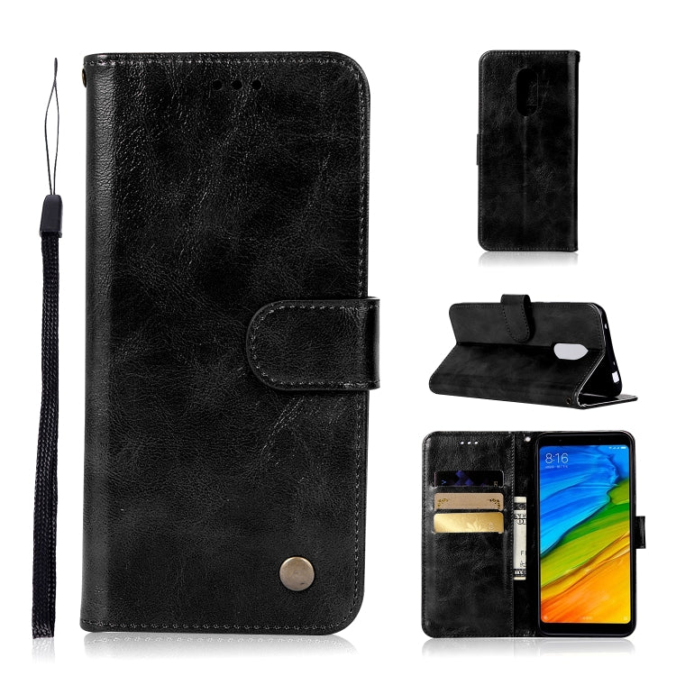 For Xiaomi Redmi 5 Retro Copper Button Crazy Horse Horizontal Flip PU Leather Case with Holder & Card Slots & Wallet & Lanyard
