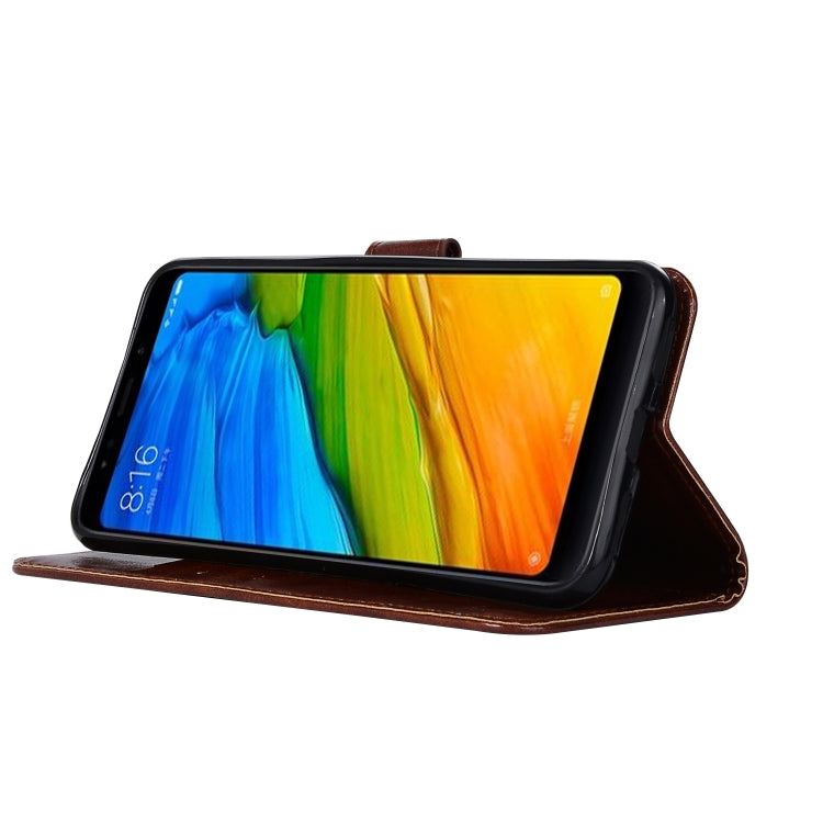 For Xiaomi Redmi 5 Plus Retro Copper Button Crazy Horse Horizontal Flip PU Leather Case with Holder & Card Slots & Wallet & Lanyard