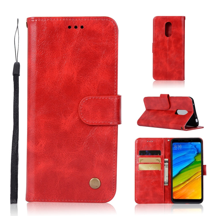 For Xiaomi Redmi 5 Plus Retro Copper Button Crazy Horse Horizontal Flip PU Leather Case with Holder & Card Slots & Wallet & Lanyard