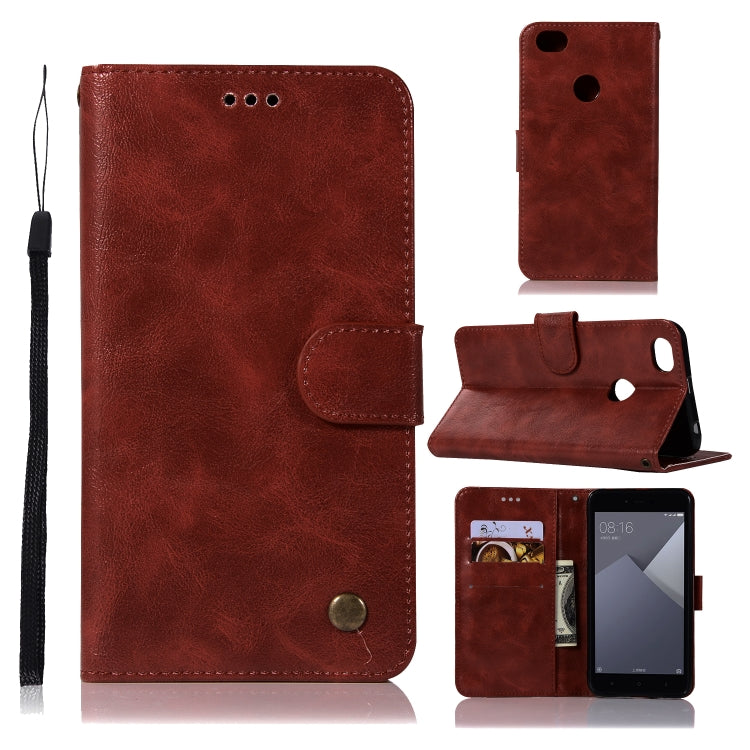 For Xiaomi Redmi Note 5A Retro Copper Button Crazy Horse Horizontal Flip PU Leather Case with Holder & Card Slots & Wallet & Lanyard