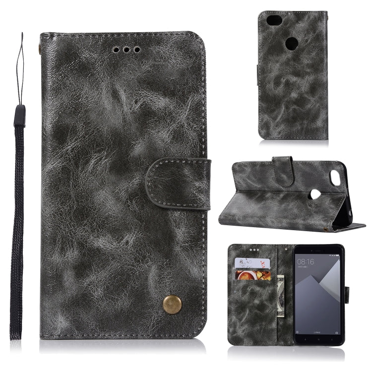 For Xiaomi Redmi Note 5A Retro Copper Button Crazy Horse Horizontal Flip PU Leather Case with Holder & Card Slots & Wallet & Lanyard