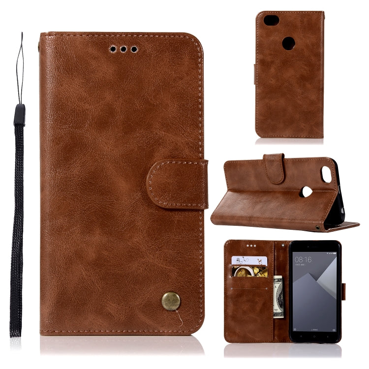 For Xiaomi Redmi Note 5A Retro Copper Button Crazy Horse Horizontal Flip PU Leather Case with Holder & Card Slots & Wallet & Lanyard