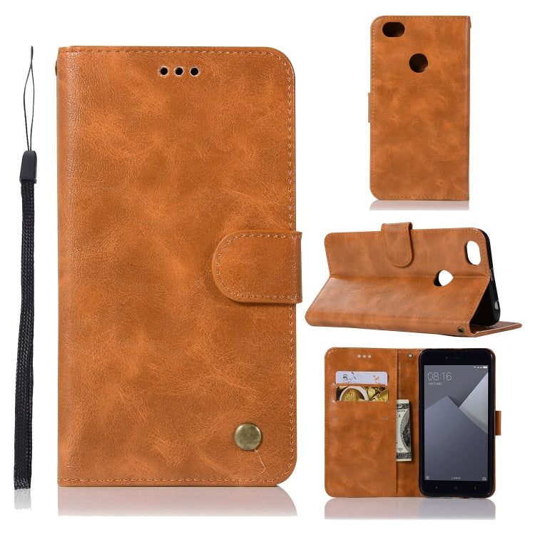 For Xiaomi Redmi Note 5A Retro Copper Button Crazy Horse Horizontal Flip PU Leather Case with Holder & Card Slots & Wallet & Lanyard