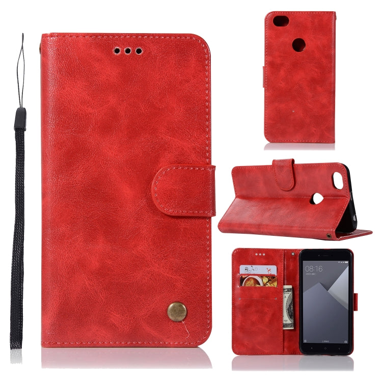 For Xiaomi Redmi Note 5A Retro Copper Button Crazy Horse Horizontal Flip PU Leather Case with Holder & Card Slots & Wallet & Lanyard