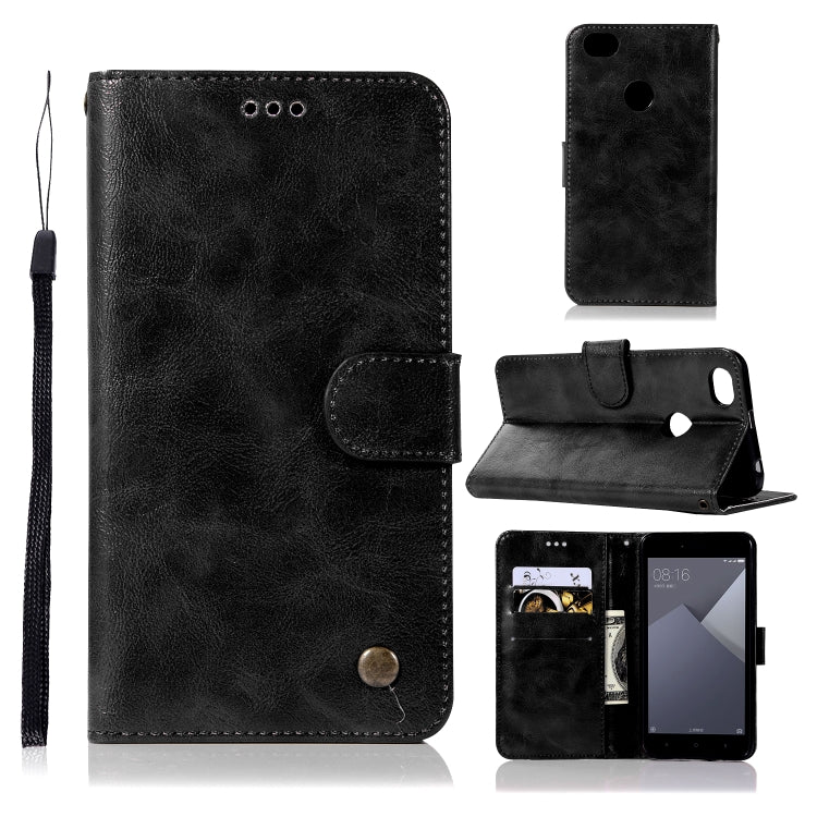 For Xiaomi Redmi Note 5A Retro Copper Button Crazy Horse Horizontal Flip PU Leather Case with Holder & Card Slots & Wallet & Lanyard