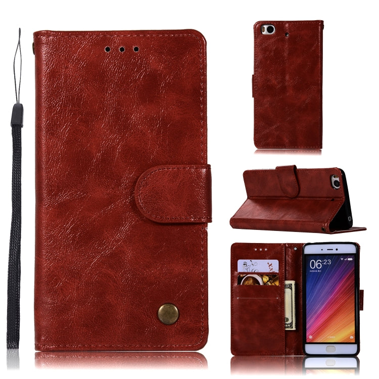 For Xiaomi Mi 5S Retro Copper Button Crazy Horse Horizontal Flip PU Leather Case with Holder & Card Slots & Wallet & Lanyard