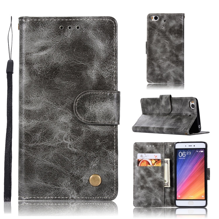 For Xiaomi Mi 5S Retro Copper Button Crazy Horse Horizontal Flip PU Leather Case with Holder & Card Slots & Wallet & Lanyard