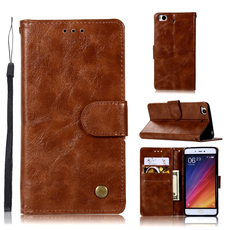 For Xiaomi Mi 5S Retro Copper Button Crazy Horse Horizontal Flip PU Leather Case with Holder & Card Slots & Wallet & Lanyard