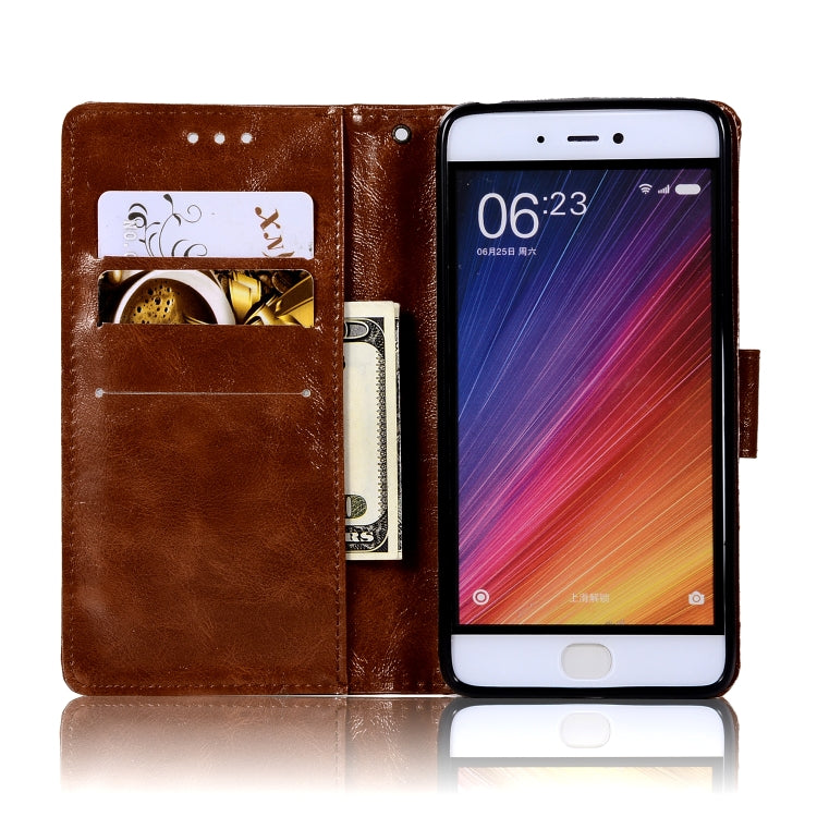 For Xiaomi Mi 5S Retro Copper Button Crazy Horse Horizontal Flip PU Leather Case with Holder & Card Slots & Wallet & Lanyard