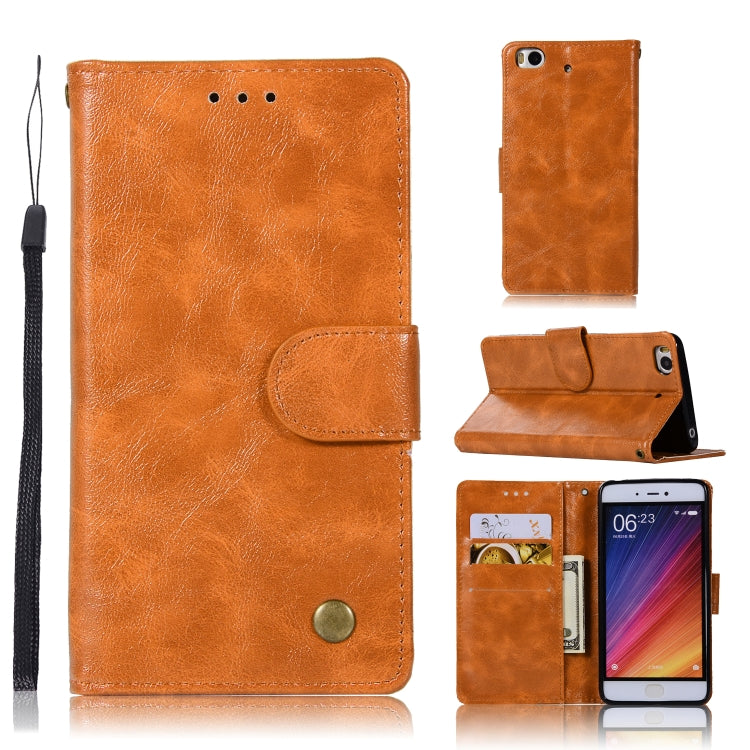For Xiaomi Mi 5S Retro Copper Button Crazy Horse Horizontal Flip PU Leather Case with Holder & Card Slots & Wallet & Lanyard