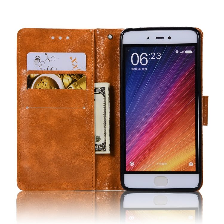 For Xiaomi Mi 5S Retro Copper Button Crazy Horse Horizontal Flip PU Leather Case with Holder & Card Slots & Wallet & Lanyard