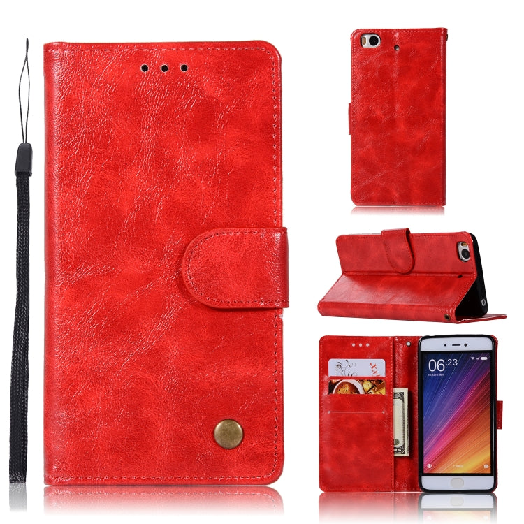 For Xiaomi Mi 5S Retro Copper Button Crazy Horse Horizontal Flip PU Leather Case with Holder & Card Slots & Wallet & Lanyard