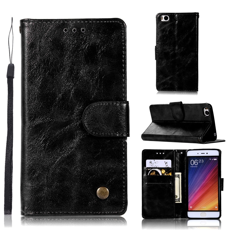 For Xiaomi Mi 5S Retro Copper Button Crazy Horse Horizontal Flip PU Leather Case with Holder & Card Slots & Wallet & Lanyard