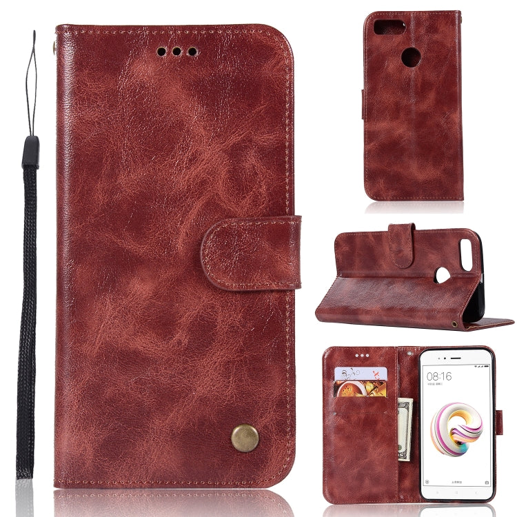 For Xiaomi Mi 5X Retro Copper Button Crazy Horse Horizontal Flip PU Leather Case with Holder & Card Slots & Wallet & Lanyard