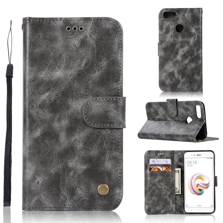 For Xiaomi Mi 5X Retro Copper Button Crazy Horse Horizontal Flip PU Leather Case with Holder & Card Slots & Wallet & Lanyard