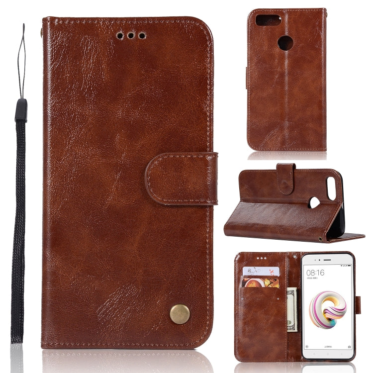 For Xiaomi Mi 5X Retro Copper Button Crazy Horse Horizontal Flip PU Leather Case with Holder & Card Slots & Wallet & Lanyard