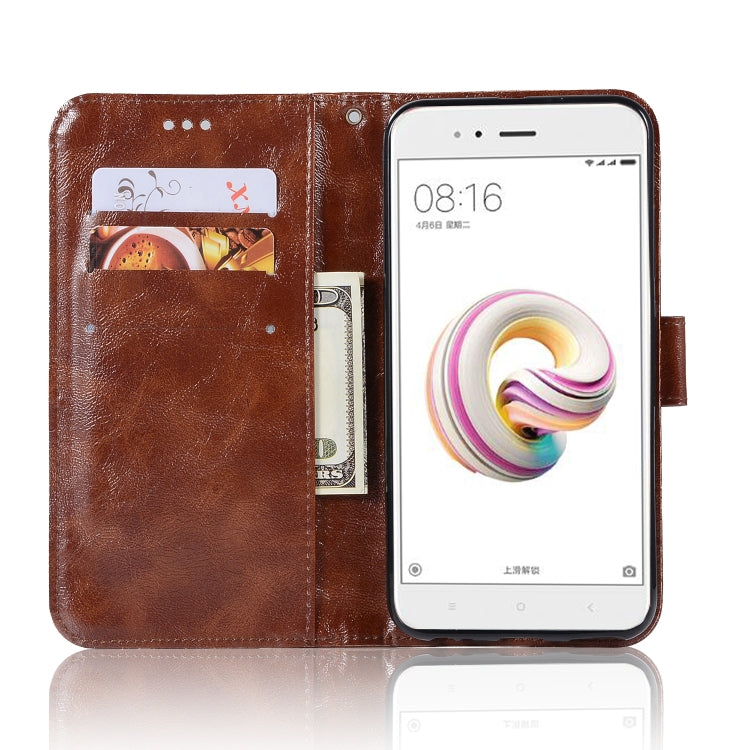 For Xiaomi Mi 5X Retro Copper Button Crazy Horse Horizontal Flip PU Leather Case with Holder & Card Slots & Wallet & Lanyard