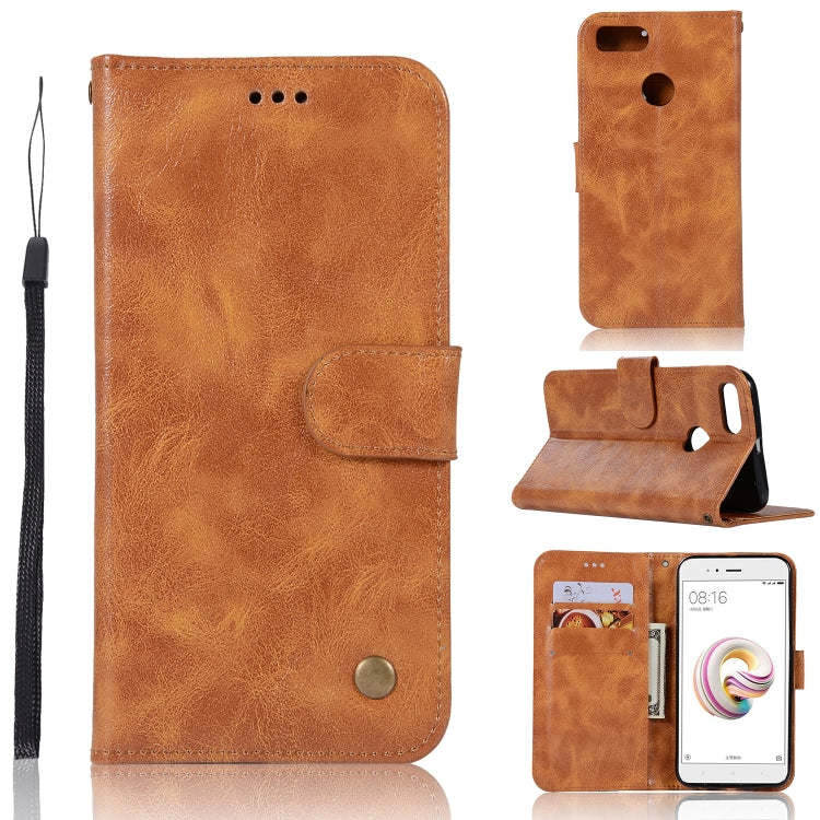 For Xiaomi Mi 5X Retro Copper Button Crazy Horse Horizontal Flip PU Leather Case with Holder & Card Slots & Wallet & Lanyard