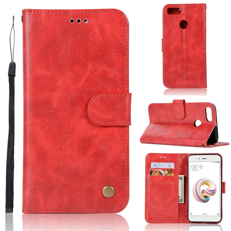 For Xiaomi Mi 5X Retro Copper Button Crazy Horse Horizontal Flip PU Leather Case with Holder & Card Slots & Wallet & Lanyard