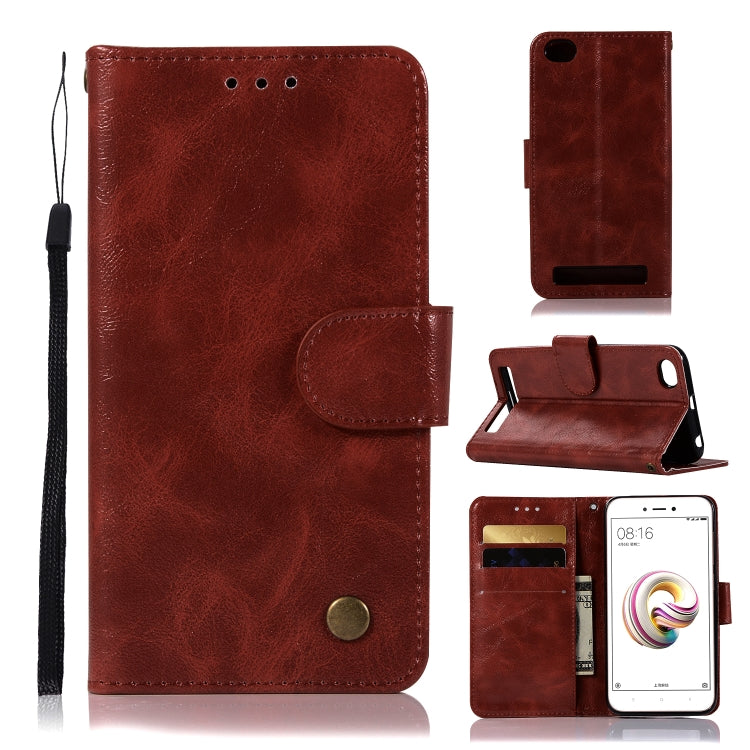 For Xiaomi Redmi 5A Retro Copper Button Crazy Horse Horizontal Flip PU Leather Case with Holder & Card Slots & Wallet & Lanyard