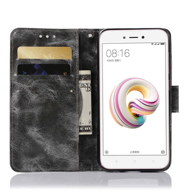 For Xiaomi Redmi 5A Retro Copper Button Crazy Horse Horizontal Flip PU Leather Case with Holder & Card Slots & Wallet & Lanyard