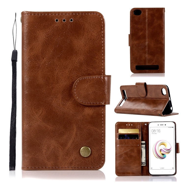 For Xiaomi Redmi 5A Retro Copper Button Crazy Horse Horizontal Flip PU Leather Case with Holder & Card Slots & Wallet & Lanyard