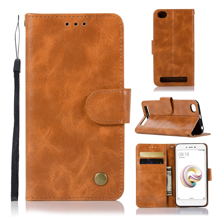 For Xiaomi Redmi 5A Retro Copper Button Crazy Horse Horizontal Flip PU Leather Case with Holder & Card Slots & Wallet & Lanyard