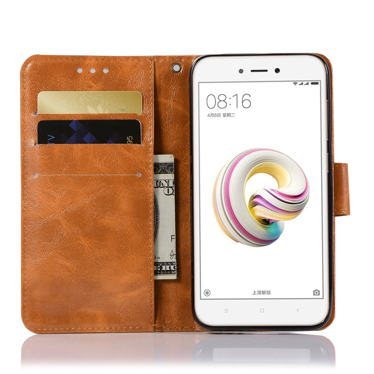 For Xiaomi Redmi 5A Retro Copper Button Crazy Horse Horizontal Flip PU Leather Case with Holder & Card Slots & Wallet & Lanyard