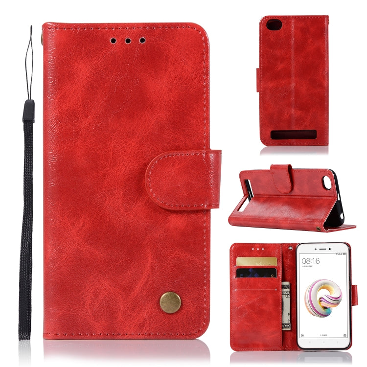 For Xiaomi Redmi 5A Retro Copper Button Crazy Horse Horizontal Flip PU Leather Case with Holder & Card Slots & Wallet & Lanyard