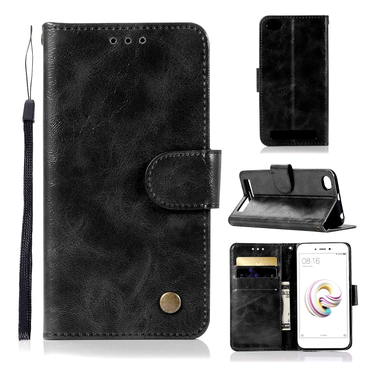 For Xiaomi Redmi 5A Retro Copper Button Crazy Horse Horizontal Flip PU Leather Case with Holder & Card Slots & Wallet & Lanyard