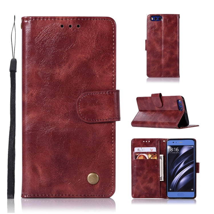 For Xiaomi Mi 6 Retro Copper Button Crazy Horse Horizontal Flip PU Leather Case with Holder & Card Slots & Wallet & Lanyard
