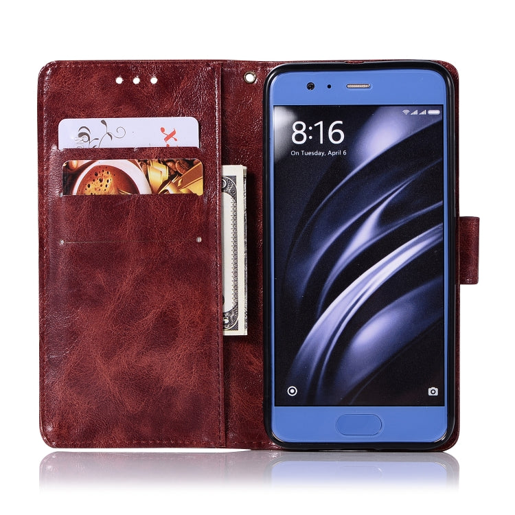 For Xiaomi Mi 6 Retro Copper Button Crazy Horse Horizontal Flip PU Leather Case with Holder & Card Slots & Wallet & Lanyard