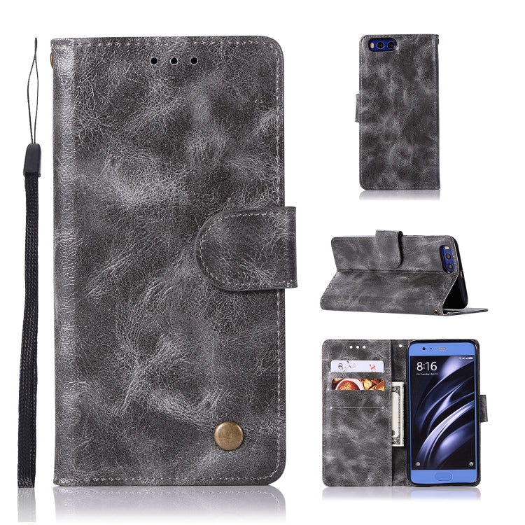 For Xiaomi Mi 6 Retro Copper Button Crazy Horse Horizontal Flip PU Leather Case with Holder & Card Slots & Wallet & Lanyard