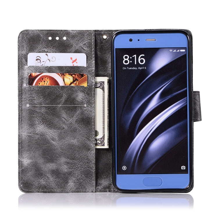 For Xiaomi Mi 6 Retro Copper Button Crazy Horse Horizontal Flip PU Leather Case with Holder & Card Slots & Wallet & Lanyard