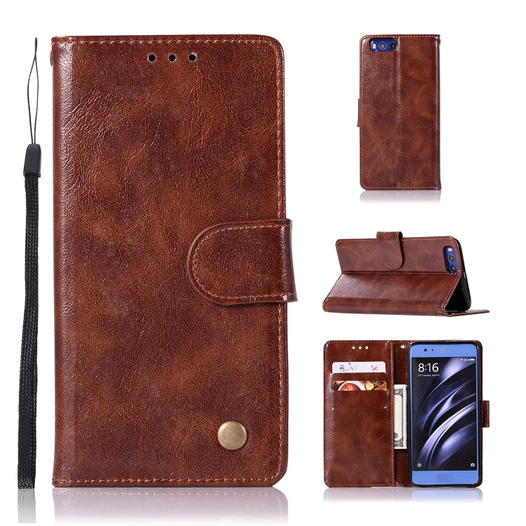 For Xiaomi Mi 6 Retro Copper Button Crazy Horse Horizontal Flip PU Leather Case with Holder & Card Slots & Wallet & Lanyard