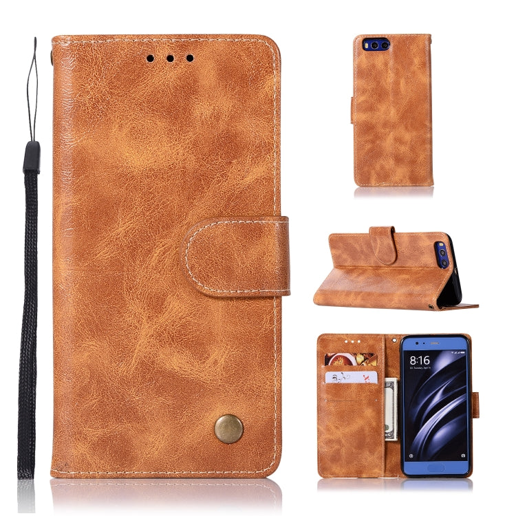 For Xiaomi Mi 6 Retro Copper Button Crazy Horse Horizontal Flip PU Leather Case with Holder & Card Slots & Wallet & Lanyard