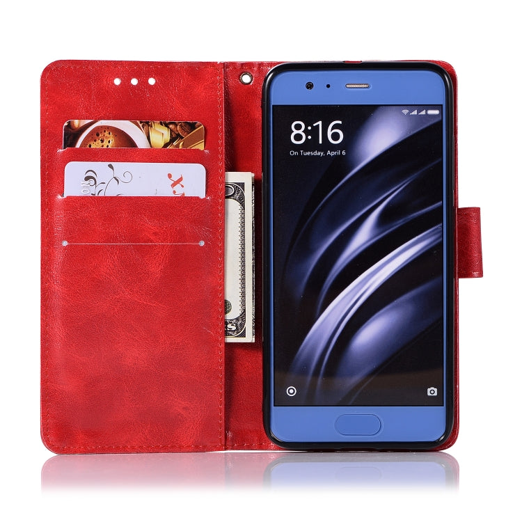 For Xiaomi Mi 6 Retro Copper Button Crazy Horse Horizontal Flip PU Leather Case with Holder & Card Slots & Wallet & Lanyard
