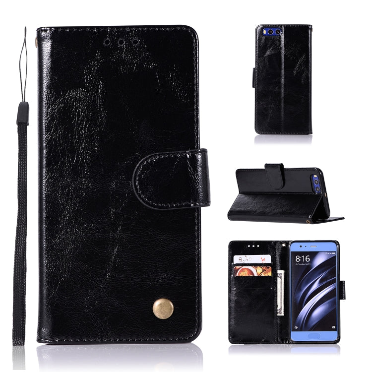 For Xiaomi Mi 6 Retro Copper Button Crazy Horse Horizontal Flip PU Leather Case with Holder & Card Slots & Wallet & Lanyard