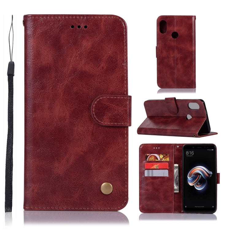 For Xiaomi Redmi Note 5 Pro Retro Copper Button Crazy Horse Horizontal Flip PU Leather Case with Holder & Card Slots & Wallet & Lanyard