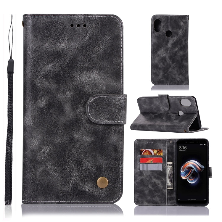 For Xiaomi Redmi Note 5 Pro Retro Copper Button Crazy Horse Horizontal Flip PU Leather Case with Holder & Card Slots & Wallet & Lanyard