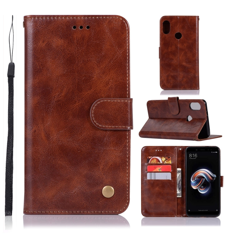 For Xiaomi Redmi Note 5 Pro Retro Copper Button Crazy Horse Horizontal Flip PU Leather Case with Holder & Card Slots & Wallet & Lanyard