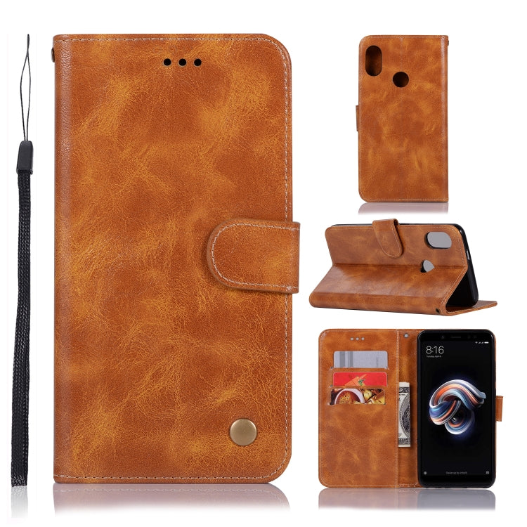For Xiaomi Redmi Note 5 Pro Retro Copper Button Crazy Horse Horizontal Flip PU Leather Case with Holder & Card Slots & Wallet & Lanyard