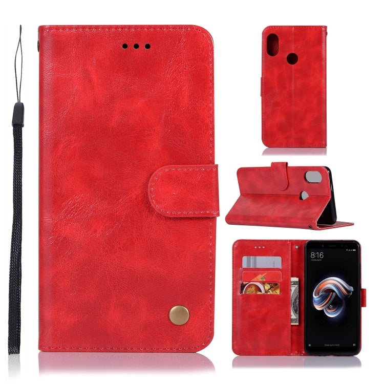 For Xiaomi Redmi Note 5 Pro Retro Copper Button Crazy Horse Horizontal Flip PU Leather Case with Holder & Card Slots & Wallet & Lanyard