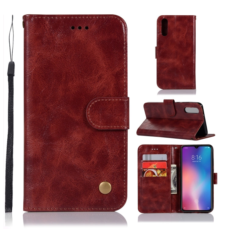 For Xiaomi Mi 9 Retro Copper Button Crazy Horse Horizontal Flip PU Leather Case with Holder & Card Slots & Wallet & Lanyard