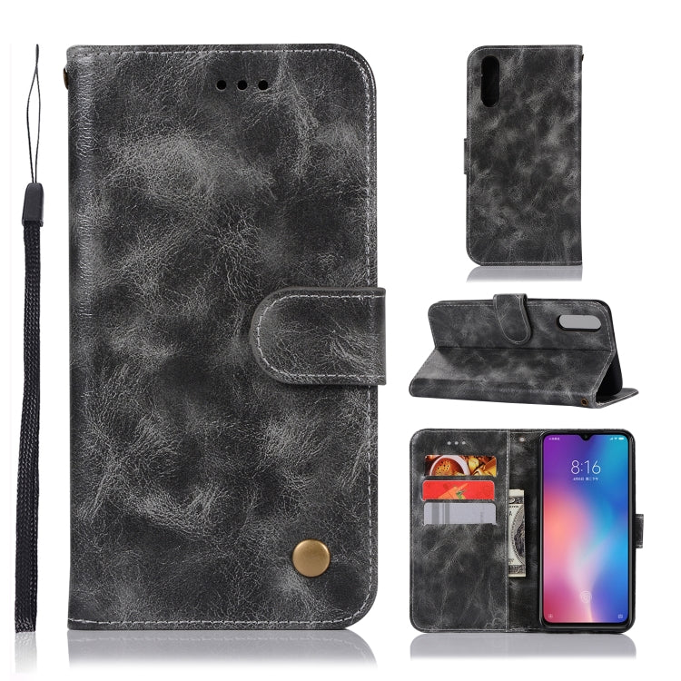 For Xiaomi Mi 9 Retro Copper Button Crazy Horse Horizontal Flip PU Leather Case with Holder & Card Slots & Wallet & Lanyard