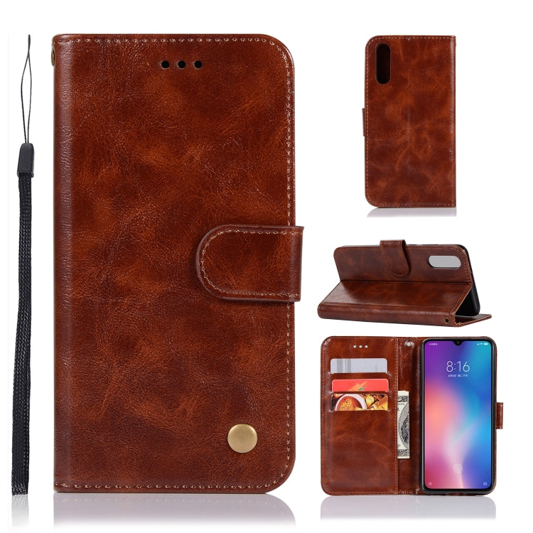 For Xiaomi Mi 9 Retro Copper Button Crazy Horse Horizontal Flip PU Leather Case with Holder & Card Slots & Wallet & Lanyard
